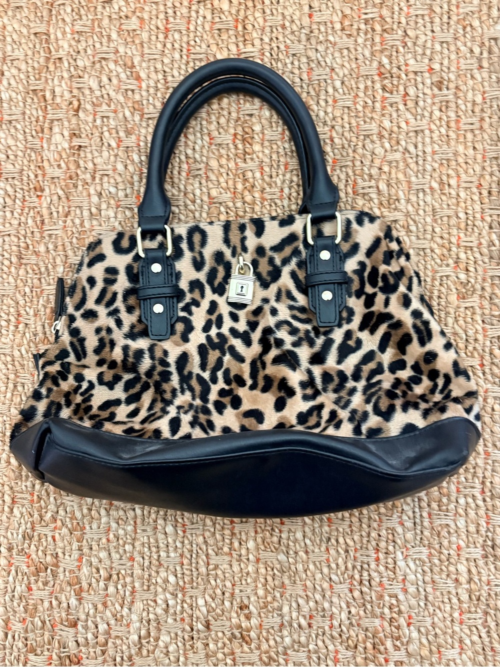 Leopard Print Faux Fur Shoulder Bag with Black Trim